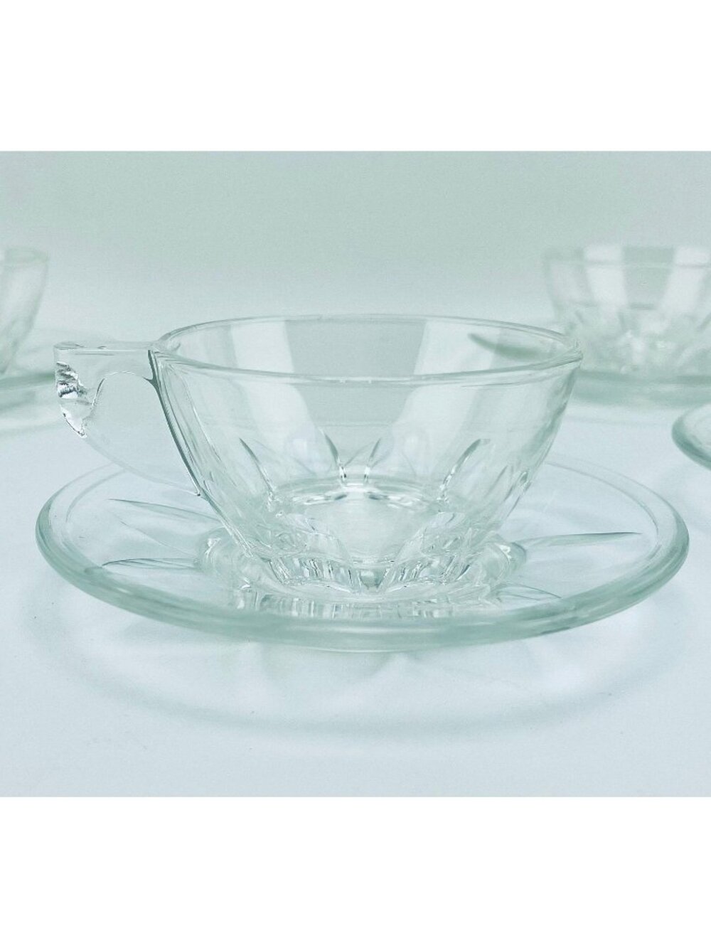 Vintage demitasse set, Depression glass, modern design, Art Deco cups & saucers